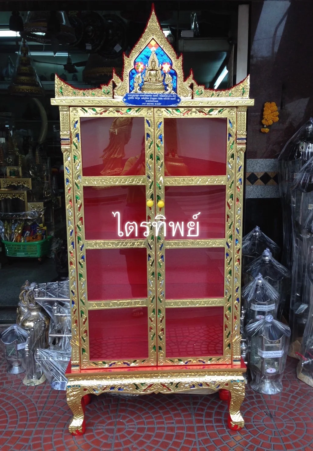 ตู้พระไตรปิฎก ปิดทอง ติดกระจกสี