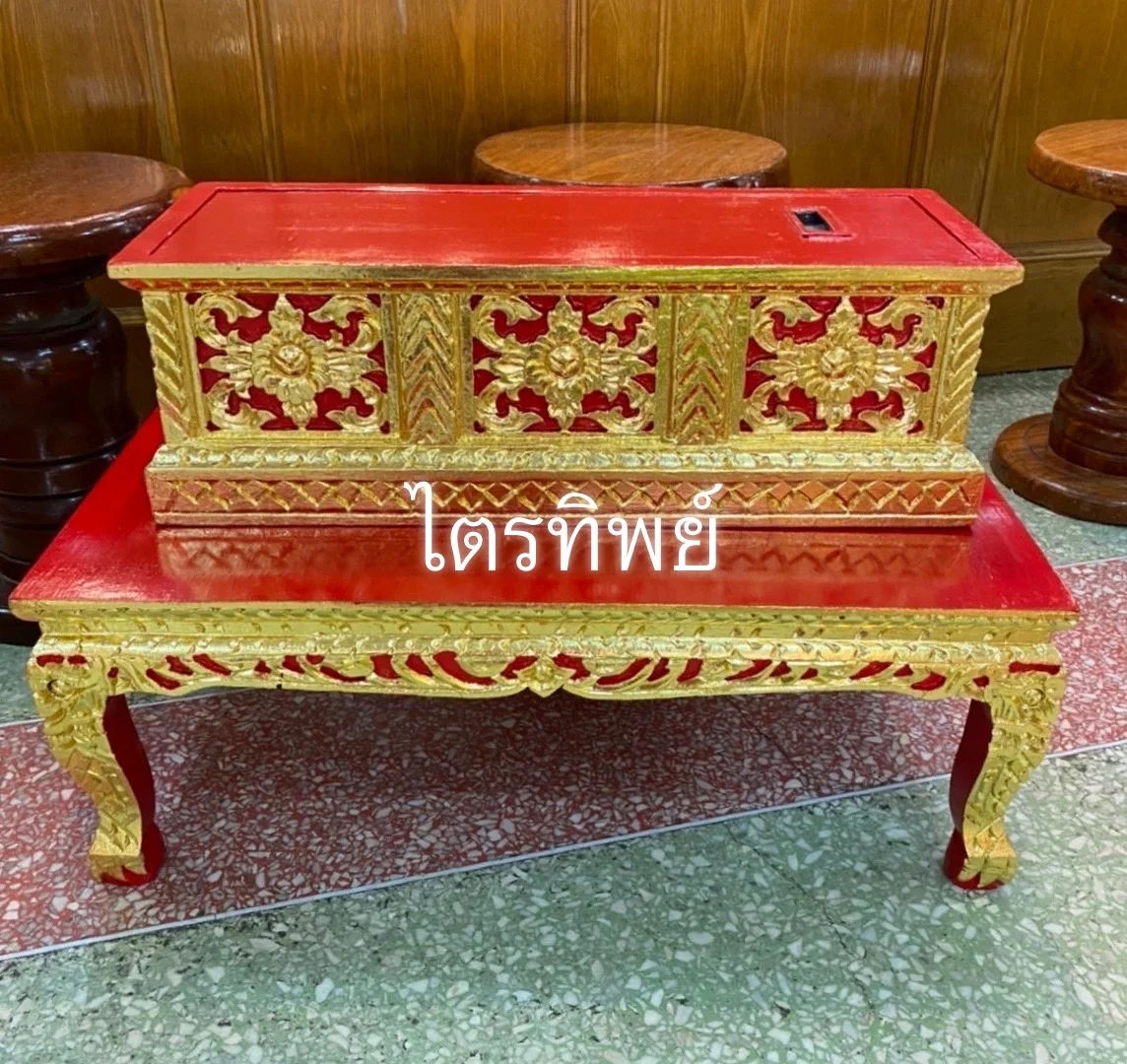 ตู้พระธรรมพร้อมตัวรอง ปิดทอง ร่องสี