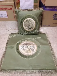 อาสนะลายจีบพร้อมหมอน สีเขียวอ่อน