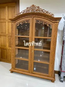 ตู้พระไตรปิฎก หลังคาโค้ง(91 เล่ม) ไม้สัก