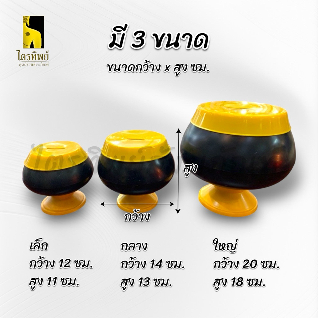 บาตรออมสิน กระปุกออมสินทรงบาตร บาตรสีดำ ฝาเหลือง 2