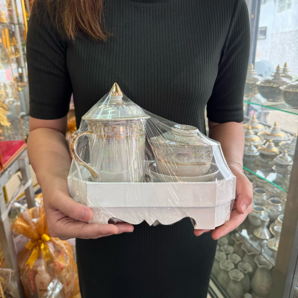 ชุดแก้วหูจับ+ถ้วยชาจีนพร้อมกี๋ 5