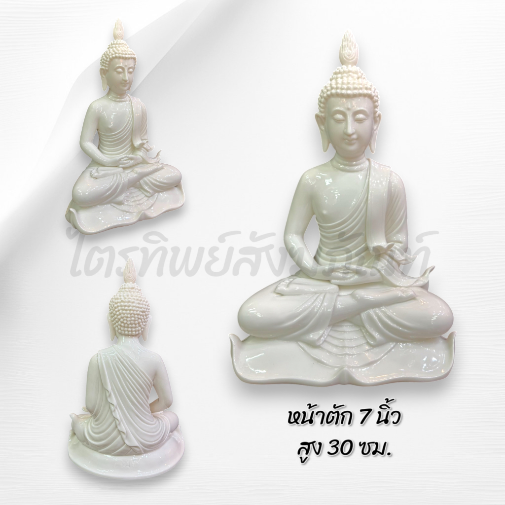 พระพุทธรูปปางสมาธิ 7/9 นิ้ว เซรามิก สีขาว 3