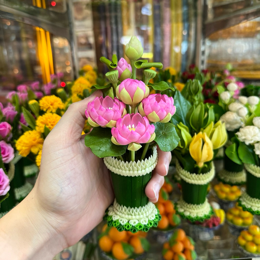 กรวยดอกไม้ ตั้งบูชาพระ งานดินปั้น สีไม่ตก ตกแต่งห้องพระบูชา 9
