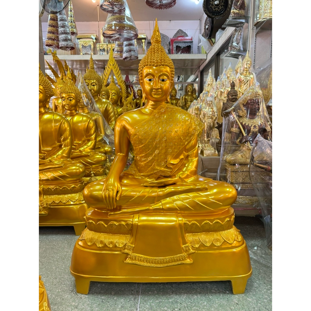 ผ้าห่มพระพุทธรูป ผ้าห่มสไบ ผ้าลูกไม้ สีทอง 3